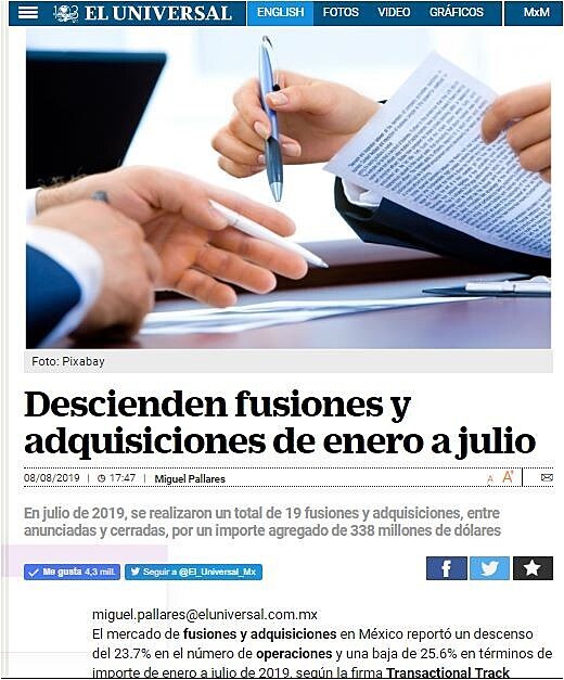 Descienden fusiones y adquisiciones de enero a julio